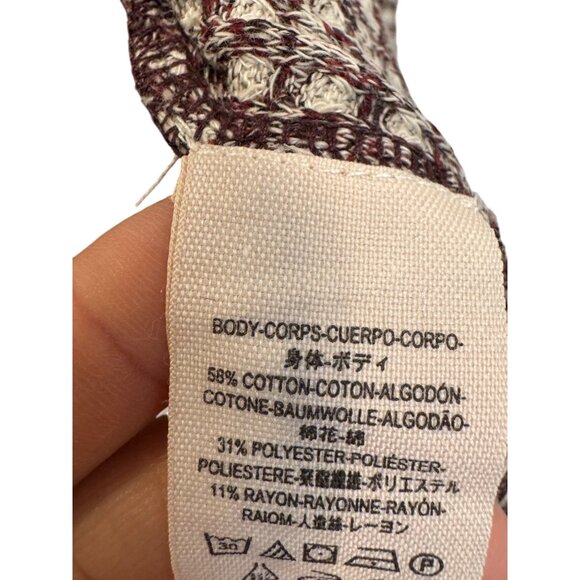 Free People Waffle Knit Cropped Sweater Womens Large Beige/Burgundy Long Sleeve - Picture 5 of 6